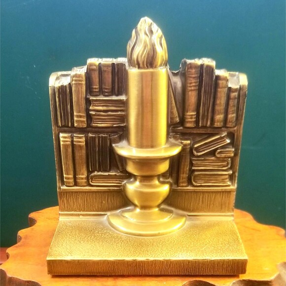 1930s Vintage Retro Bronze Candle Flame of Knowledge Library Bookend 5"x4.25" - Picture 1 of 5